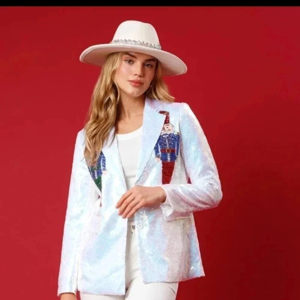 NEW White Sequin Blazer with Colorful Toy Soldiers - Picture 6 of 6